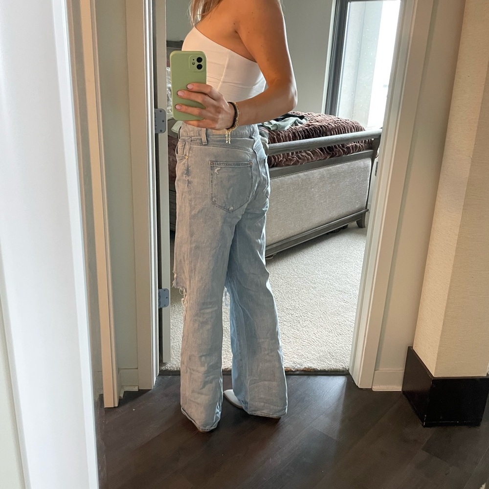 PAIGE Sasha Light Blue High-Waist Distressed Straight Jeans - Picture 3 of 10